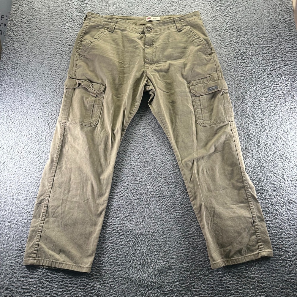 Wrangler Pant Mens 38x30 Brown Cargo Straight Relaxed Utility Workwear Stretch